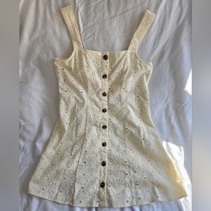 American Eagle Outfitters Cream Eyelet Mini Dress